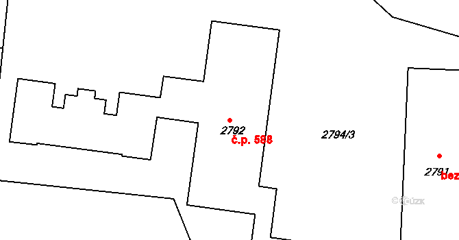 Česká Lípa 588 na parcele st. 2792 v KÚ Česká Lípa, Katastrální mapa