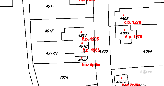 Česká Lípa 1286 na parcele st. 4916 v KÚ Česká Lípa, Katastrální mapa
