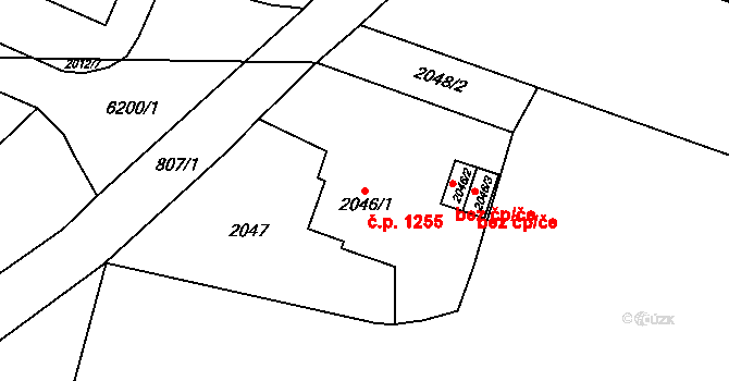 Chomutov 1255 na parcele st. 2046/1 v KÚ Chomutov I, Katastrální mapa