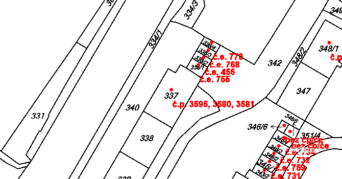 Chomutov 3580,3581,3595 na parcele st. 339 v KÚ Chomutov I, Katastrální mapa