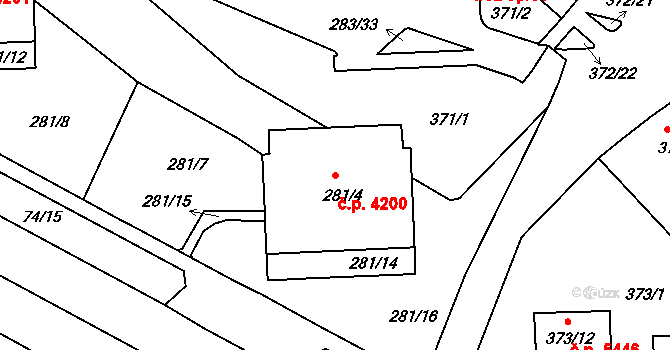 Chomutov 4200 na parcele st. 281/4 v KÚ Chomutov II, Katastrální mapa