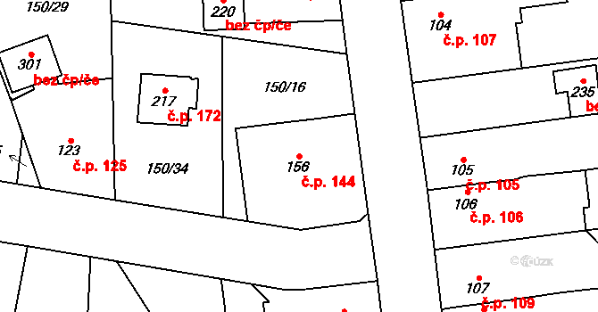 Březhrad 144, Hradec Králové na parcele st. 156 v KÚ Březhrad, Katastrální mapa