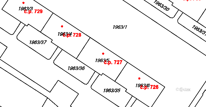 Rumburk 1 727, Rumburk na parcele st. 1963/5 v KÚ Rumburk, Katastrální mapa
