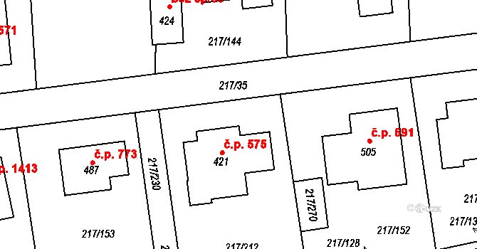 Horní Jirčany 575, Jesenice na parcele st. 421 v KÚ Horní Jirčany, Katastrální mapa