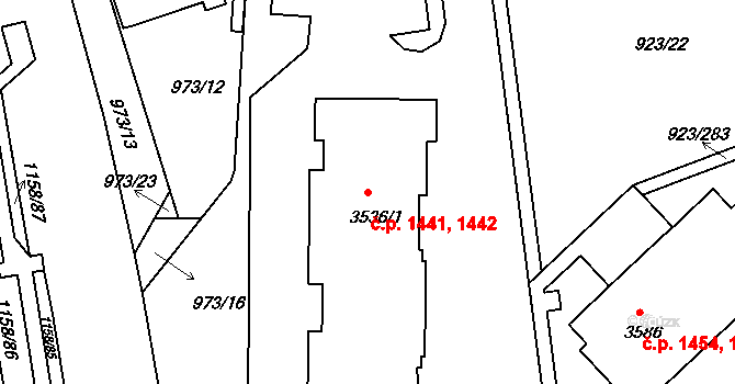 Ústí nad Orlicí 1441,1442 na parcele st. 3536/1 v KÚ Ústí nad Orlicí, Katastrální mapa