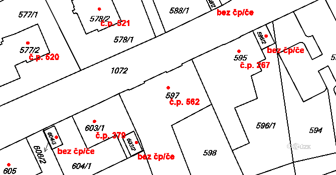 Liberec VII-Horní Růžodol 562, Liberec na parcele st. 597 v KÚ Horní Růžodol, Katastrální mapa