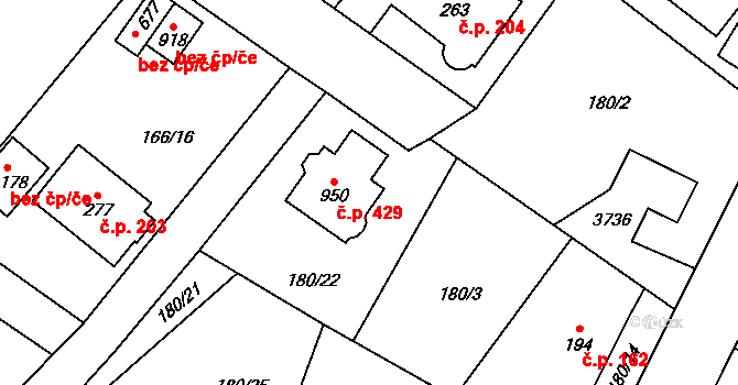 Velké Popovice 429 na parcele st. 950 v KÚ Velké Popovice, Katastrální mapa
