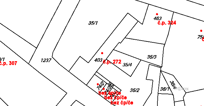 Benešov nad Ploučnicí 272 na parcele st. 403 v KÚ Benešov nad Ploučnicí, Katastrální mapa