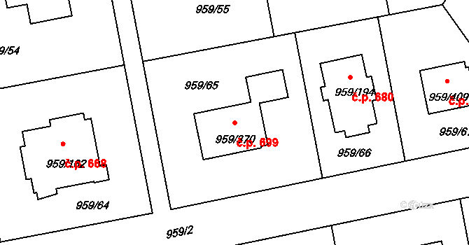 Průhonice 699 na parcele st. 959/370 v KÚ Průhonice, Katastrální mapa