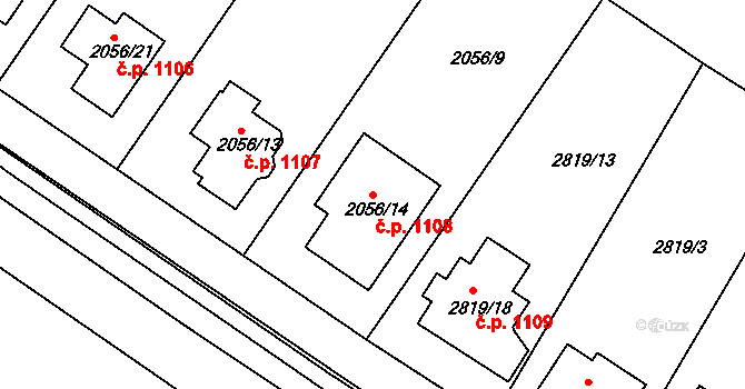 Jemnice 1108 na parcele st. 2056/14 v KÚ Jemnice, Katastrální mapa