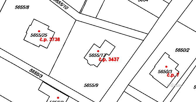 Frýdek 3437, Frýdek-Místek na parcele st. 5655/17 v KÚ Frýdek, Katastrální mapa