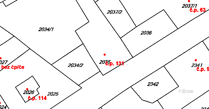 Černovice 131 na parcele st. 2035 v KÚ Černovice u Chomutova, Katastrální mapa