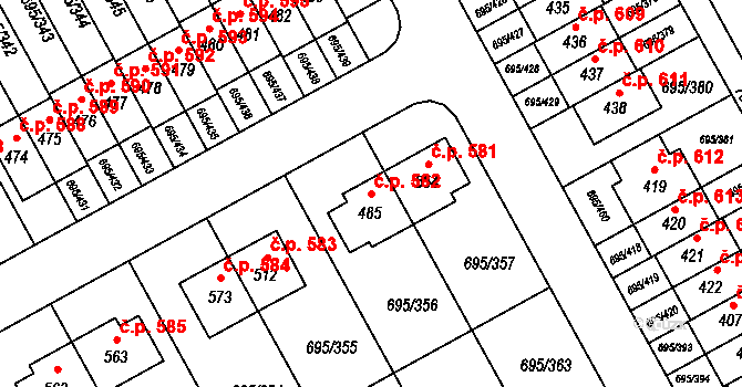 Květnice 582 na parcele st. 485 v KÚ Květnice, Katastrální mapa
