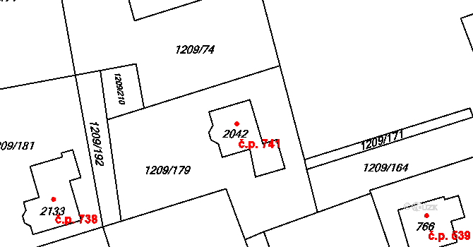 Kunčice pod Ondřejníkem 741 na parcele st. 2042 v KÚ Kunčice pod Ondřejníkem, Katastrální mapa
