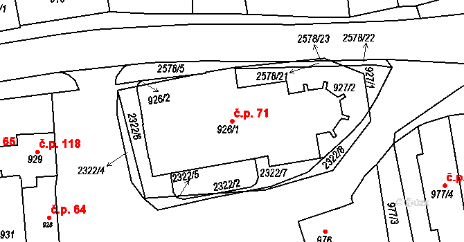 Velké Předměstí 71, Horšovský Týn na parcele st. 926/1 v KÚ Horšovský Týn, Katastrální mapa