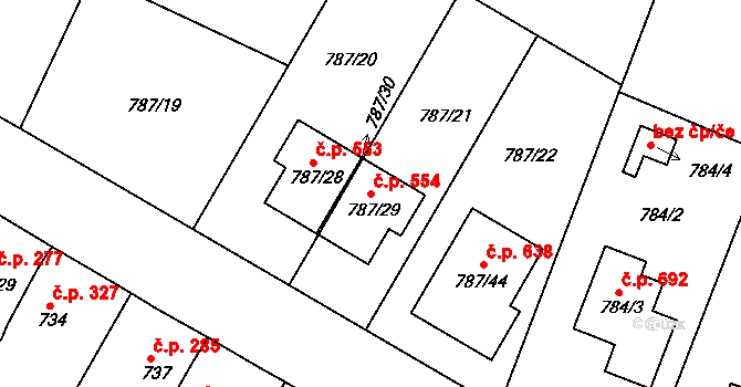 Proboštov 554 na parcele st. 787/29 v KÚ Proboštov u Teplic, Katastrální mapa