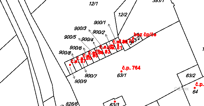 Lom 82 na parcele st. 900/4 v KÚ Lom u Mostu, Katastrální mapa