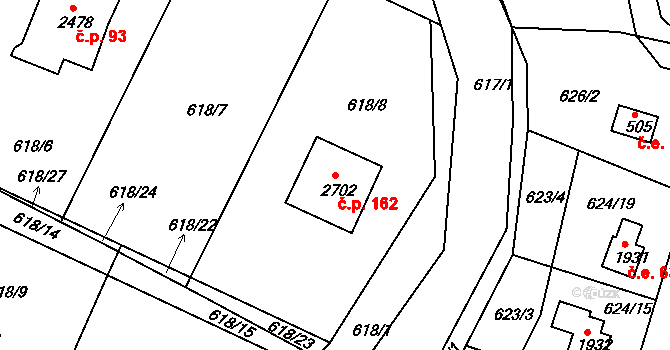 Pikovice 162, Hradištko na parcele st. 2702 v KÚ Hradištko pod Medníkem, Katastrální mapa