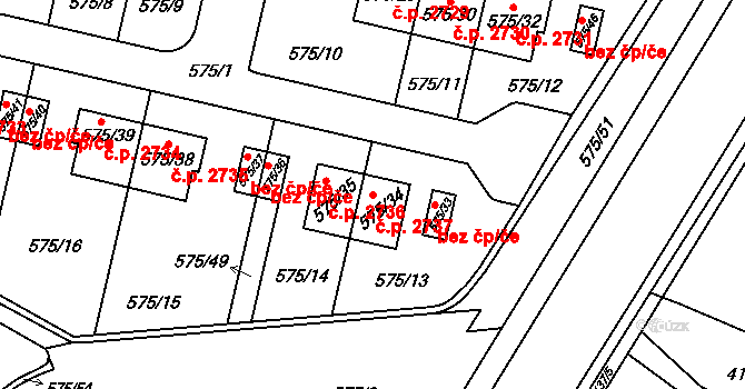 Horní Počernice 2737, Praha na parcele st. 575/34 v KÚ Horní Počernice, Katastrální mapa