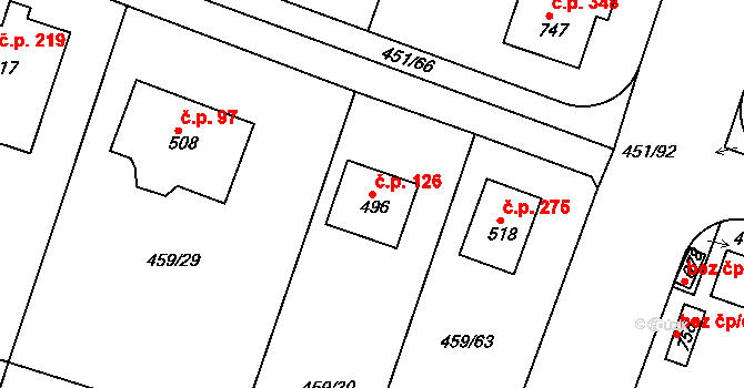Horoušánky 126, Horoušany na parcele st. 496 v KÚ Horoušany, Katastrální mapa
