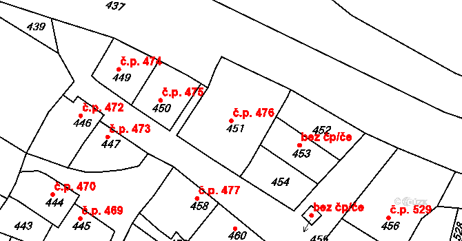 Jemnice 476 na parcele st. 451 v KÚ Jemnice, Katastrální mapa