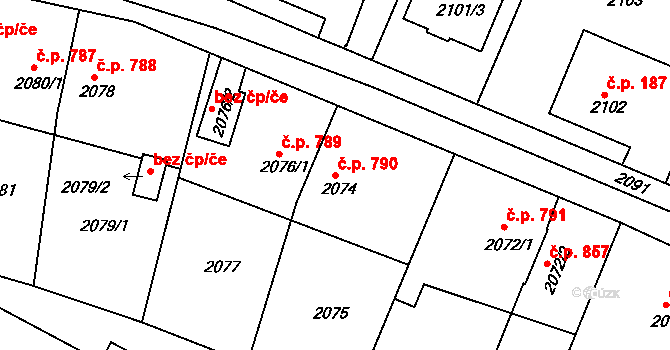 Jemnice 790 na parcele st. 2074 v KÚ Jemnice, Katastrální mapa