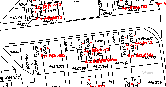 Otrokovice 5571 na parcele st. 532/1 v KÚ Otrokovice, Katastrální mapa