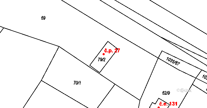 Vraclávek 27, Hošťálkovy na parcele st. 79/2 v KÚ Vraclávek, Katastrální mapa