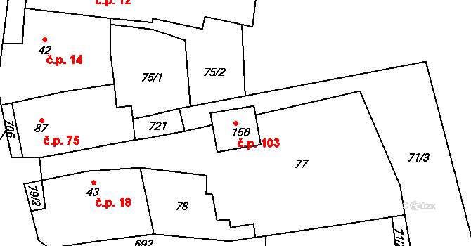 Suchá 103, Nechanice na parcele st. 156 v KÚ Suchá u Nechanic, Katastrální mapa