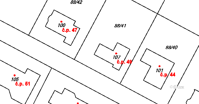 Popice 49, Jihlava na parcele st. 107 v KÚ Popice u Jihlavy, Katastrální mapa