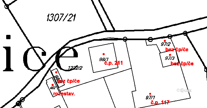 Brantice 211 na parcele st. 98/1 v KÚ Brantice, Katastrální mapa