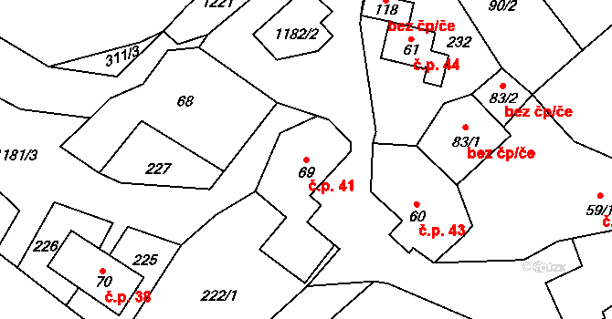 Bílenice 41, Žihobce na parcele st. 69 v KÚ Bílenice, Katastrální mapa