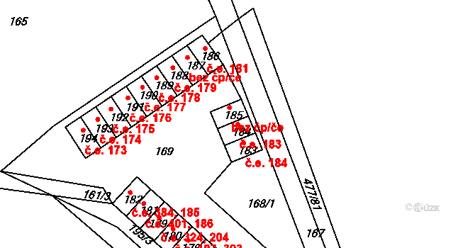 Dolní Kounice 183 na parcele st. 184 v KÚ Dolní Kounice, Katastrální mapa