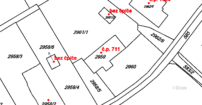 Radvanice 711, Ostrava na parcele st. 2959 v KÚ Radvanice, Katastrální mapa