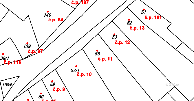 Jimramov 11 na parcele st. 56 v KÚ Jimramov, Katastrální mapa