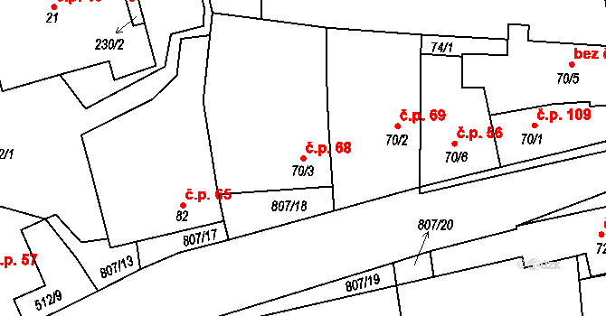 Křoví 68 na parcele st. 70/3 v KÚ Křoví, Katastrální mapa