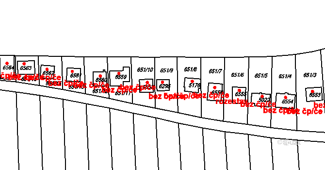 Borovina 9, Třebíč na parcele st. 6295 v KÚ Třebíč, Katastrální mapa