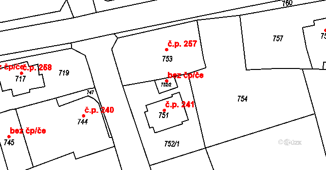 Černošice 39582311 na parcele st. 752/2 v KÚ Černošice, Katastrální mapa