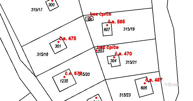 Štěchovice 39599311 na parcele st. 303 v KÚ Masečín, Katastrální mapa