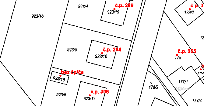 Horní Ves 294, Fryšták na parcele st. 923/10 v KÚ Horní Ves u Fryštáku, Katastrální mapa
