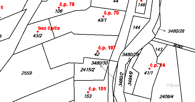 Šanov 197 na parcele st. 42 v KÚ Šanov, Katastrální mapa