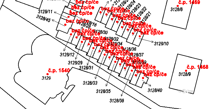 Praha 40440311 na parcele st. 3128/33 v KÚ Dejvice, Katastrální mapa