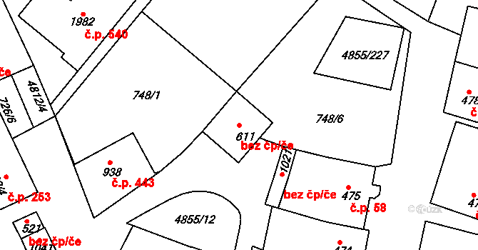 Zaječí 40787311 na parcele st. 611 v KÚ Zaječí, Katastrální mapa