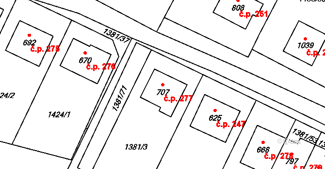 Příluky 277, Zlín na parcele st. 707 v KÚ Příluky u Zlína, Katastrální mapa