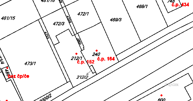 Louky 164, Zlín na parcele st. 240 v KÚ Louky nad Dřevnicí, Katastrální mapa