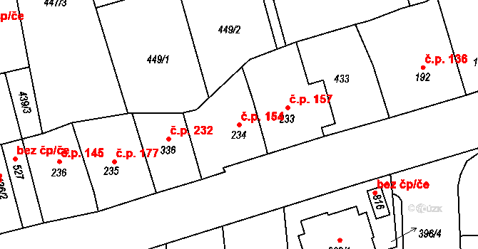 Prštné 154, Zlín na parcele st. 234 v KÚ Prštné, Katastrální mapa