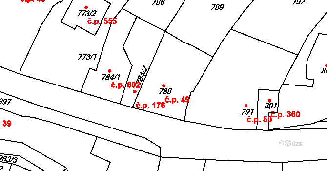 Želechovice nad Dřevnicí 49 na parcele st. 788 v KÚ Želechovice nad Dřevnicí, Katastrální mapa
