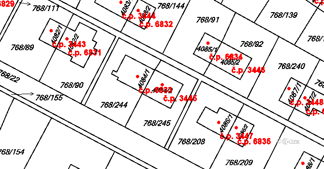 Zlín 3445 na parcele st. 4084/2 v KÚ Zlín, Katastrální mapa