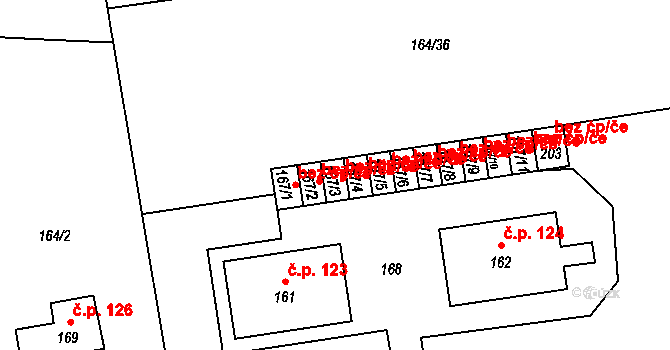 Tuřany 42164311 na parcele st. 167/3 v KÚ Byseň, Katastrální mapa