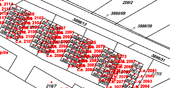 Řečkovice 2080, Brno na parcele st. 5593 v KÚ Řečkovice, Katastrální mapa